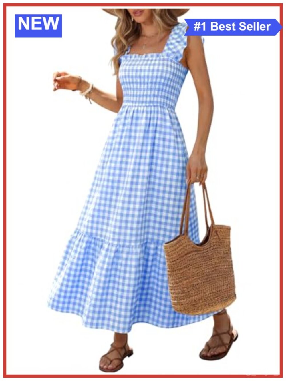 Womens Summer Maxi Dress Ruffle Spaghetti Strap Smocked Vacation Sundress